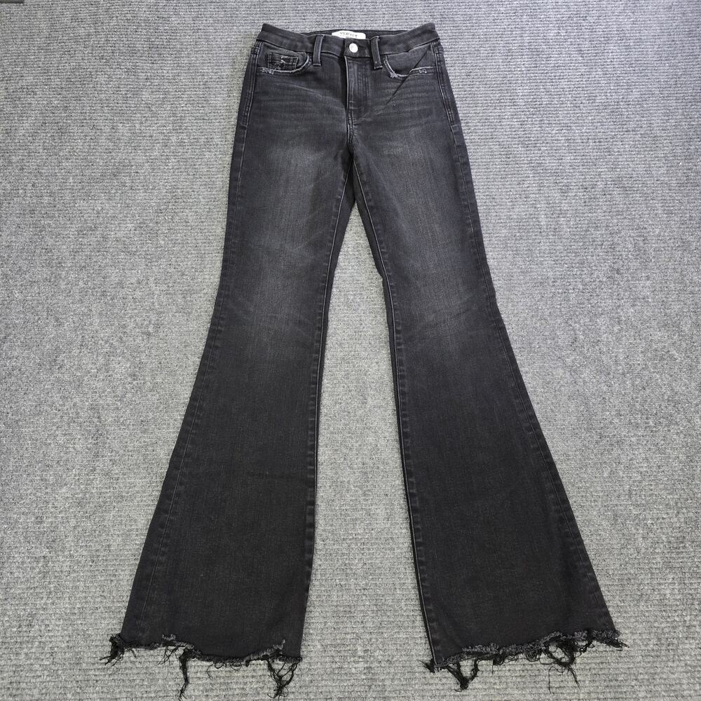 Vervet Bella High Rise Flare Jeans Womens 25x34 Black Raw Hem Stretch